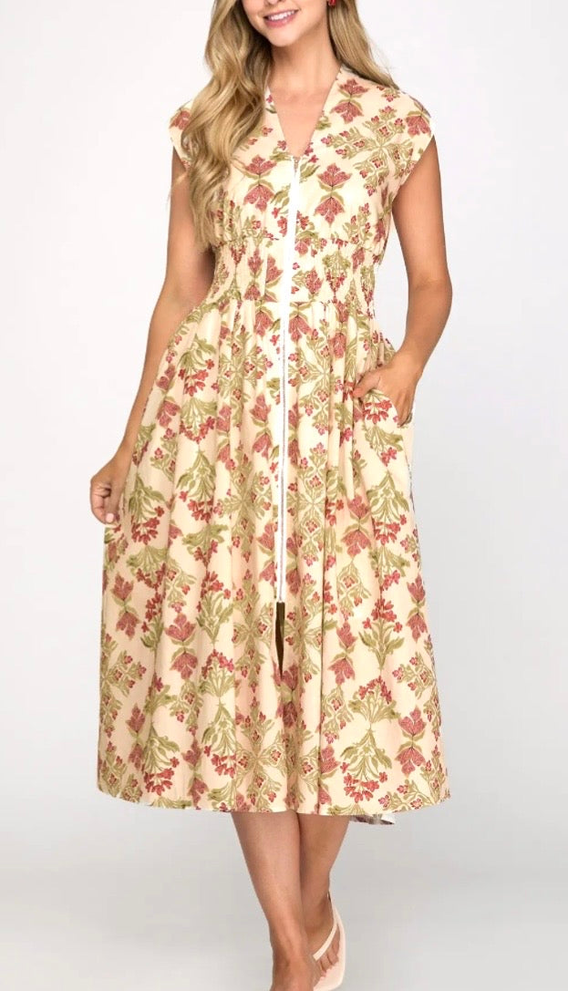Zip Front Midi Dress