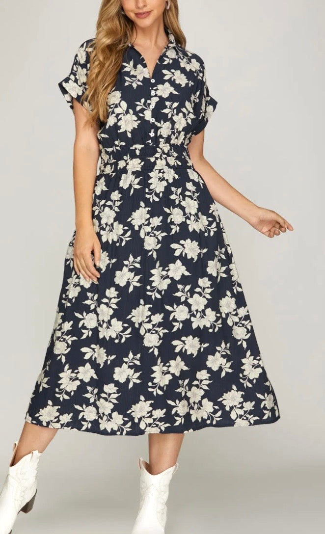 Midnight Florals Midi Dress