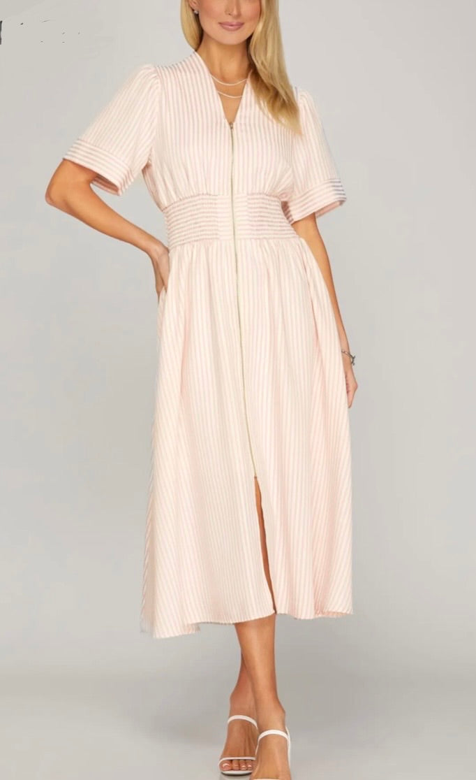 Seersucker Front Zip Dress