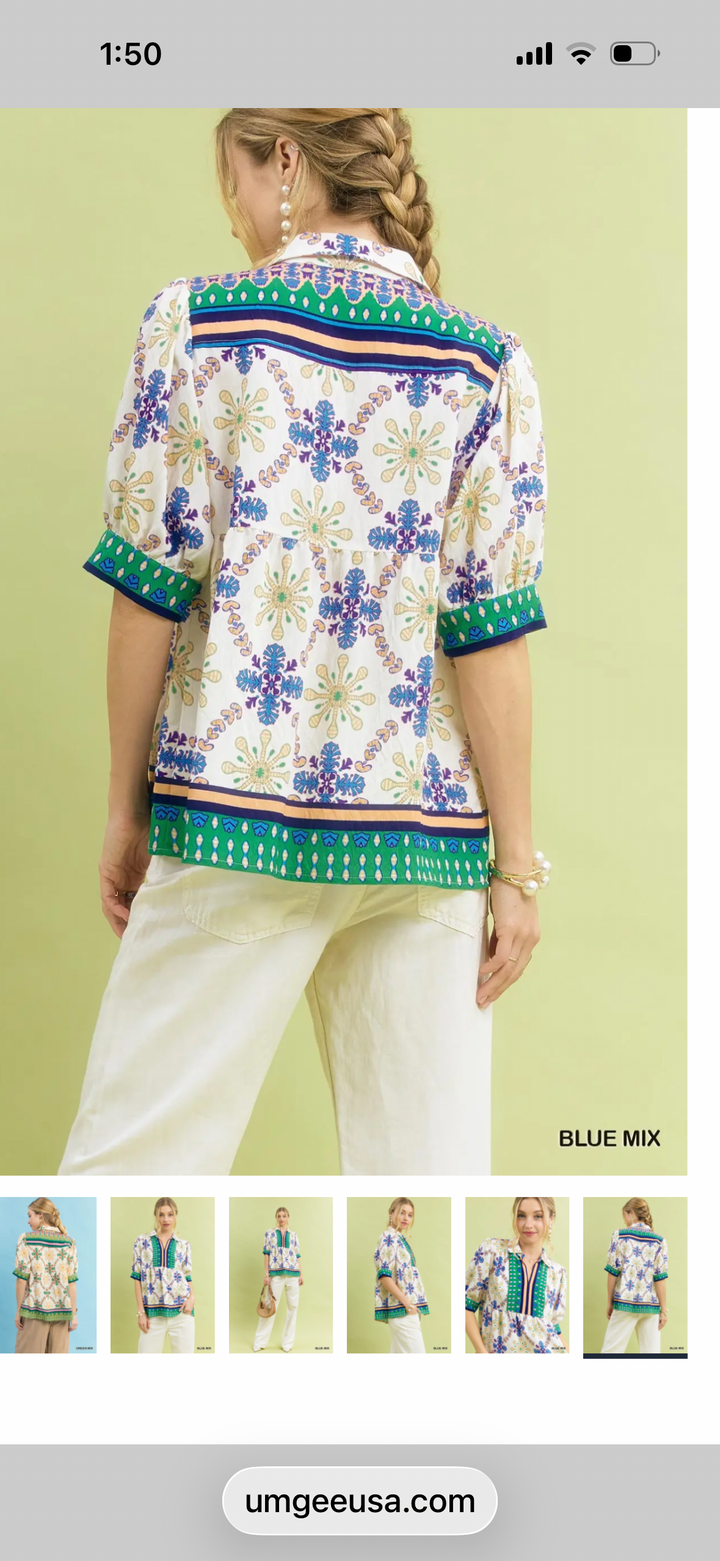 Mixed Print Babydoll Top