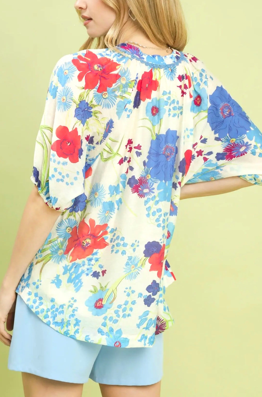 Red, White, &amp; Floral Blouse