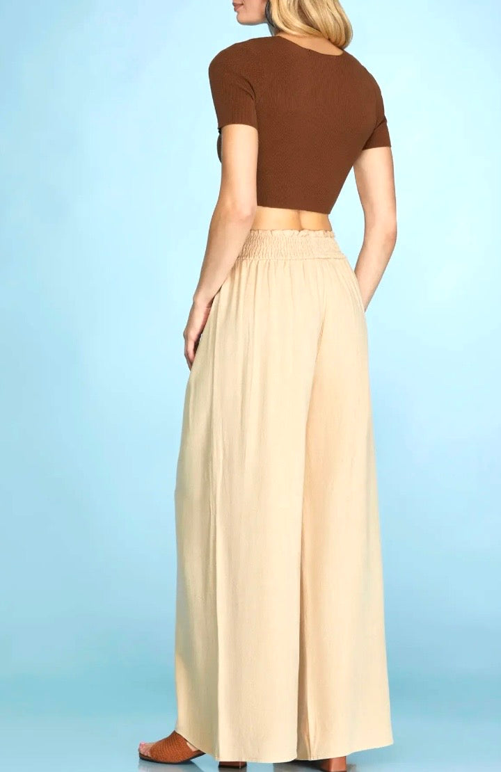 Smocked Waist Flowy Pants (2 colors)