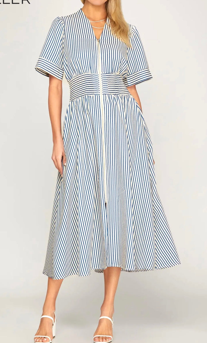 Seersucker Front Zip Dress