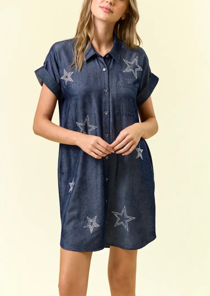 Star Studded Tencel Shirt Dress