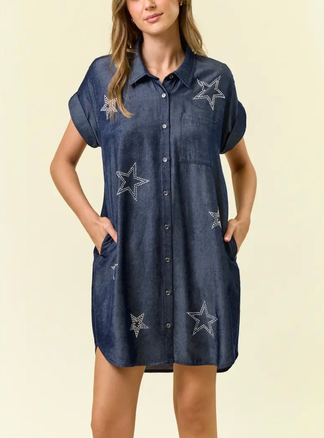 Star Studded Tencel Shirt Dress