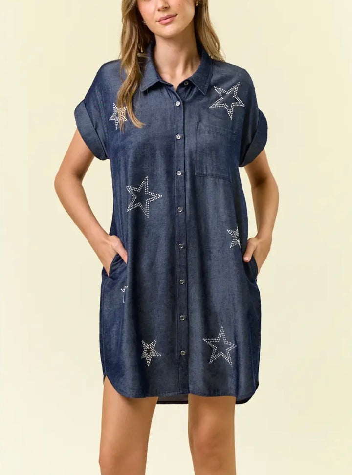 Star Studded Tencel Shirt Dress