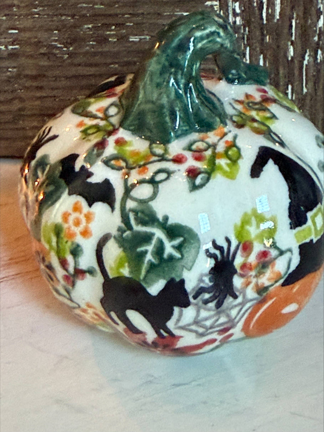 Polish Pottery mini pumpkin- cat/spider