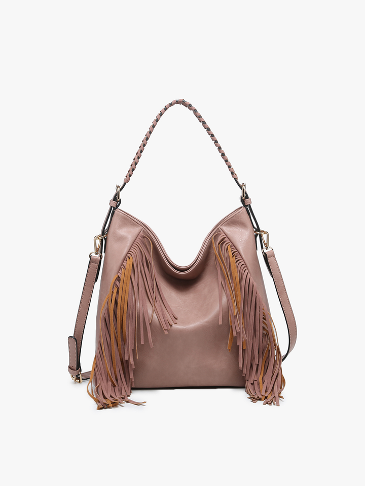 Sav Distressed Hobo Bag w/ Fringe Detail
