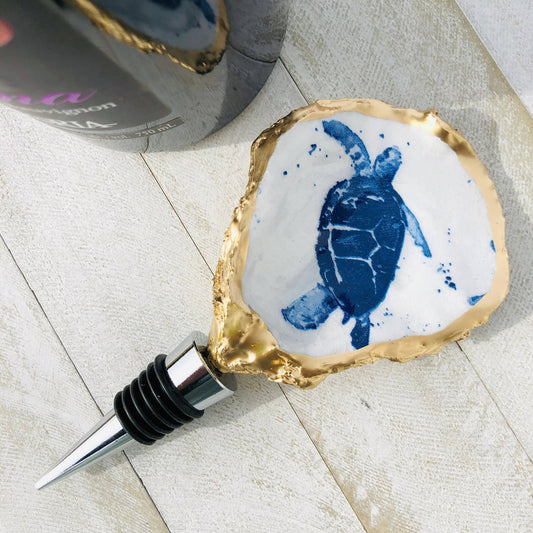 Oyster Shell Wine Stopper--Sea Turtle