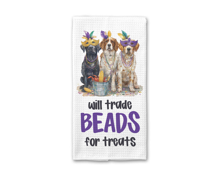 Dog Mardi Gras Kitchen Towel Louisiana New Orleans Beads