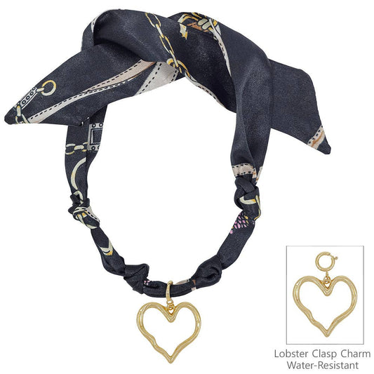 Black Knotted Scarf Necklace with Hammered 1.5" Open Heart Charm
