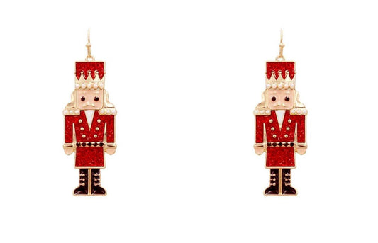 Red Sparkle Metal Nutcracker 2" Earring