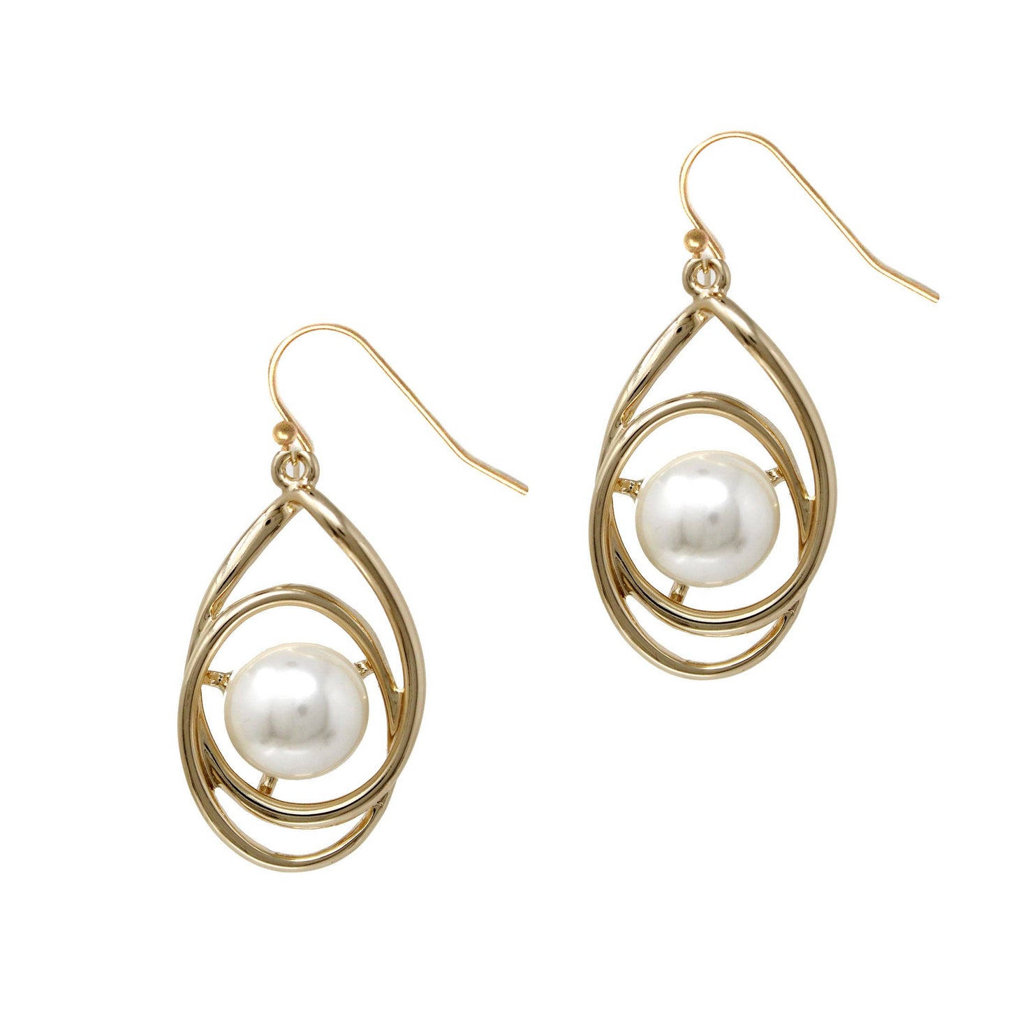 Gold Circle with Pearl Accents .75" Earring