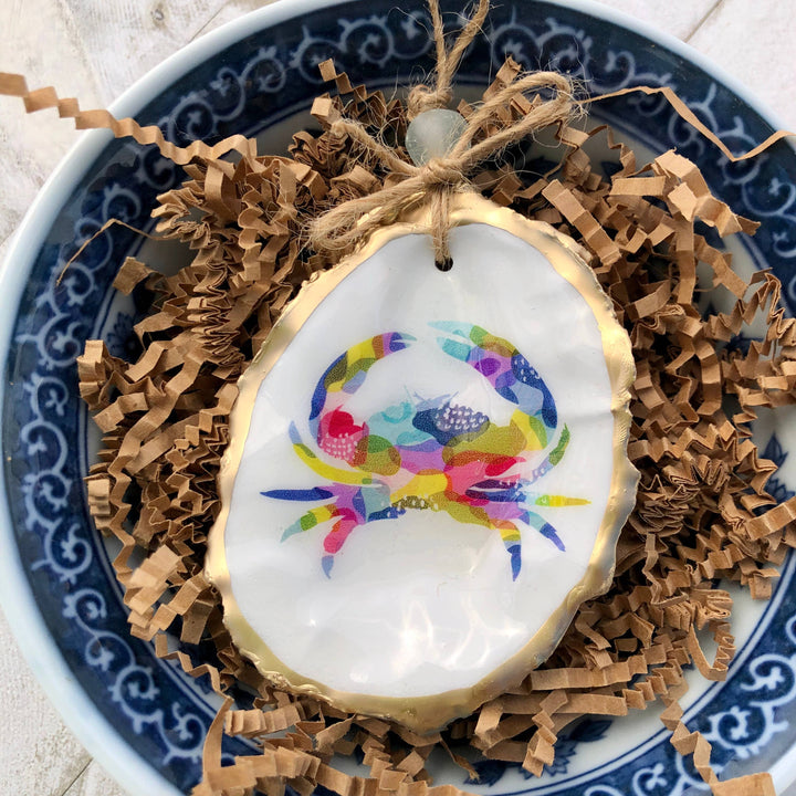 Decoupage Oyster Ornament | Watercolor Crab