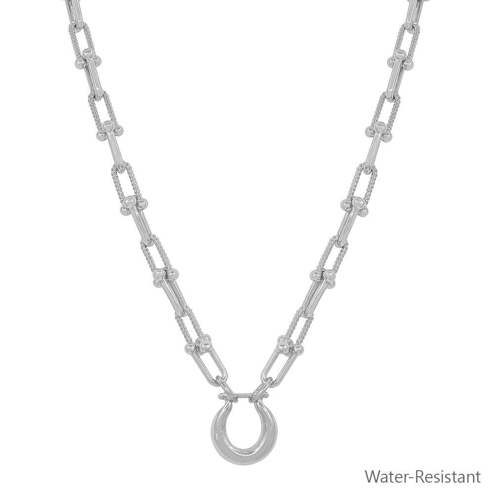 Water Resistant Silver Chunky Chain with Silver Pendant 16"-18" Necklace