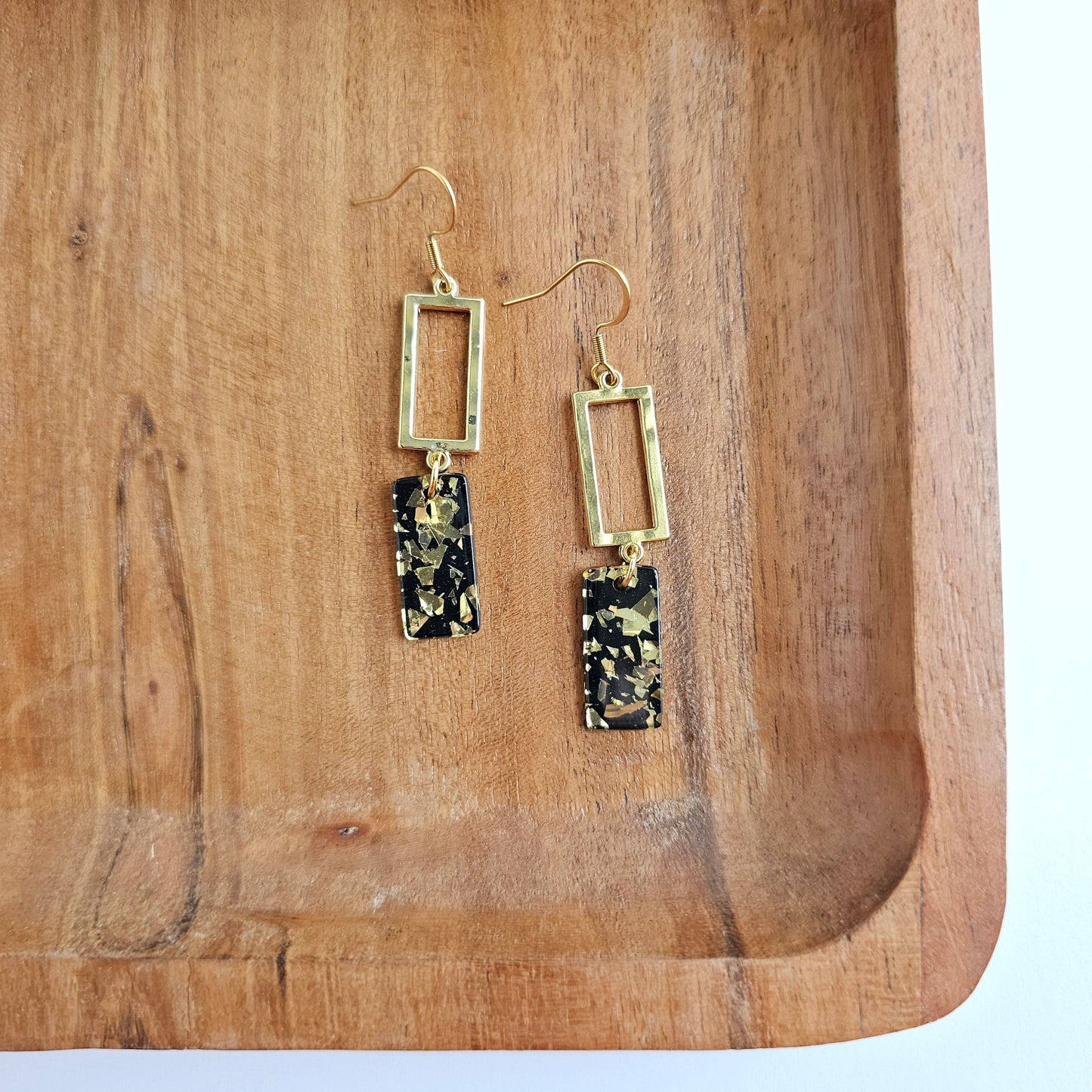 Raya Earrings - Black Gold Flake