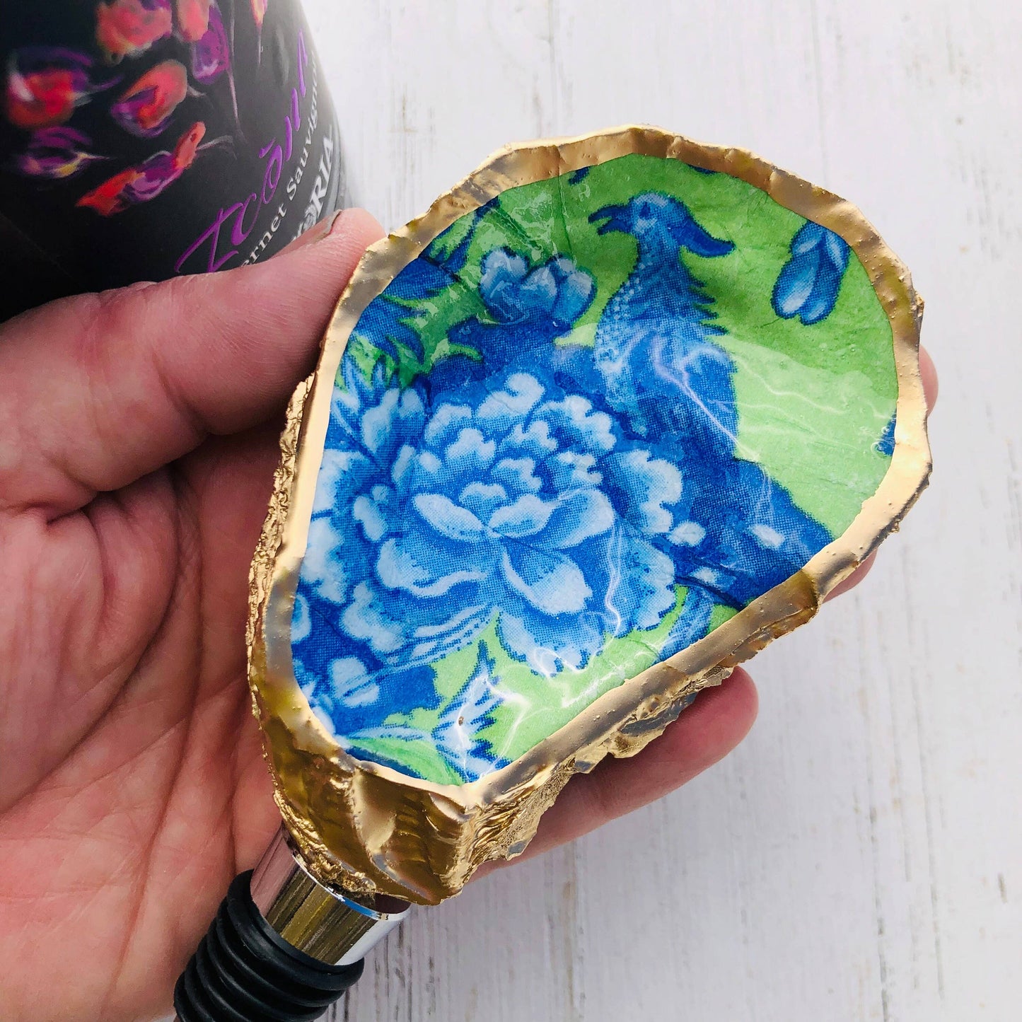 Oyster Shell Wine Stopper--Vibrant Chinoiserie