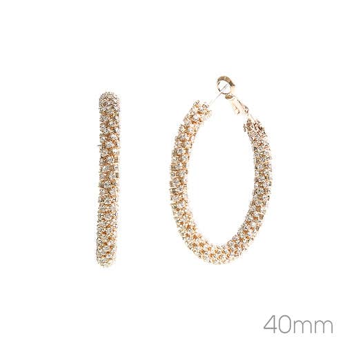 Gold Rhinestone Wrapped 1.5" Hoop Earring