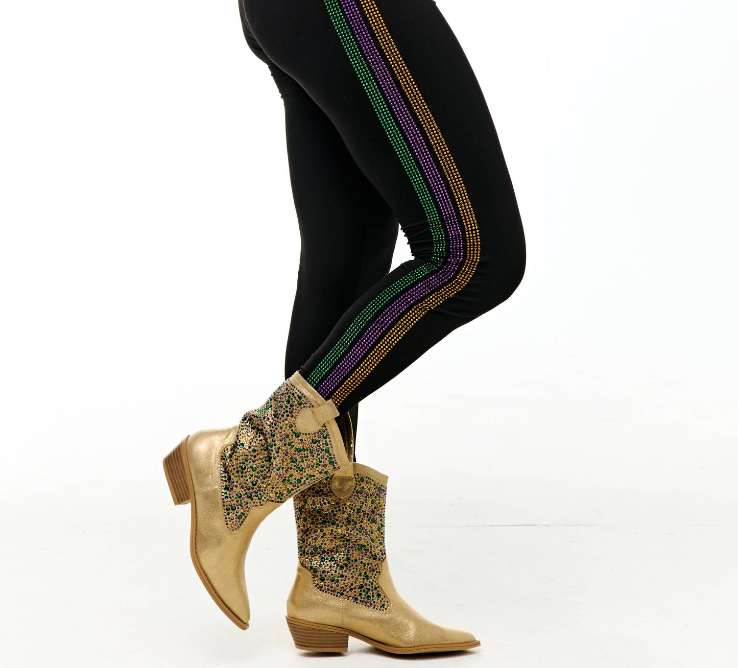 Mardi Gras Rhinestone Side Stripe Leggings