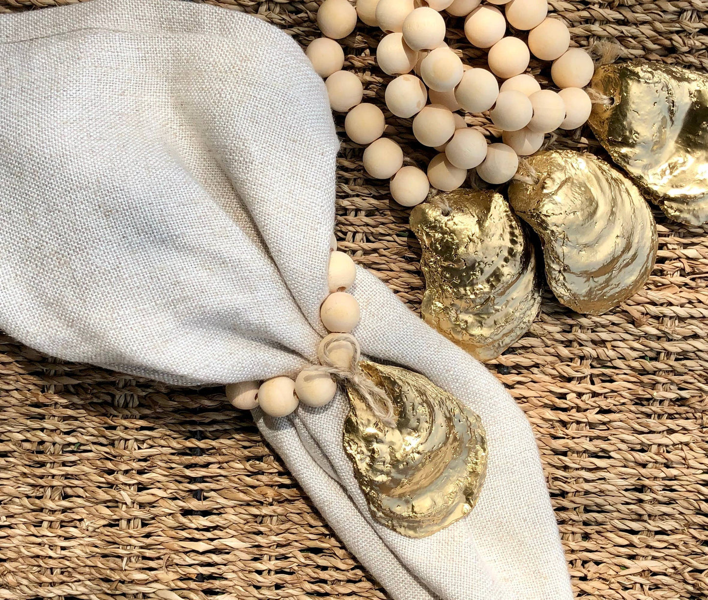 Oyster Shell Napkin Rings | Seagrass Print