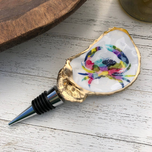 Oyster Wine Stopper--Watercolor Crab