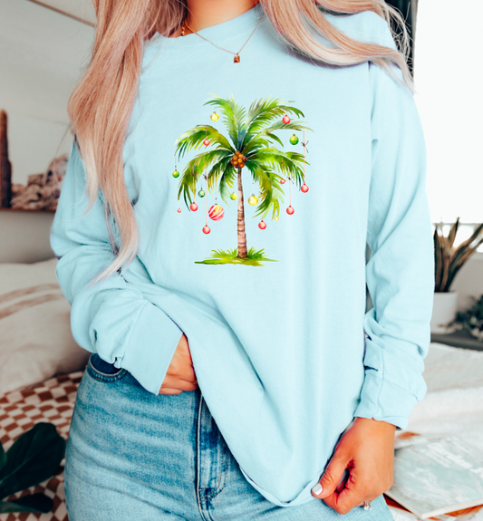 Tropical Christmas Comfort Colors Long Sleeve Tee