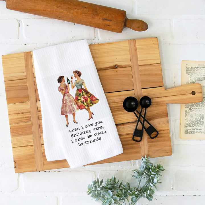 Friends Drinking Wine Towel