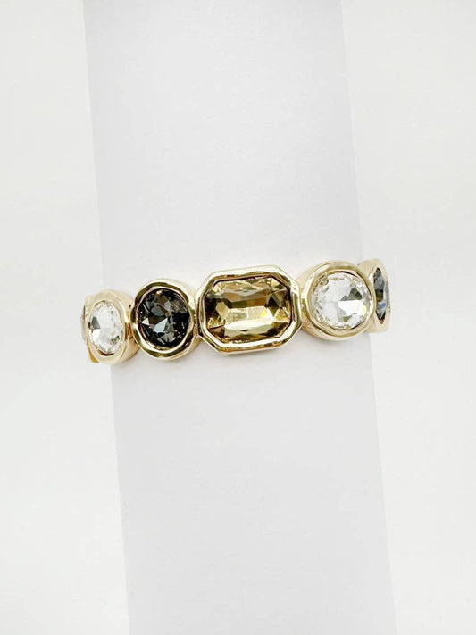Grey, Champagne, and Clear Rectangle and Circle Crystal Stretch Bracelet