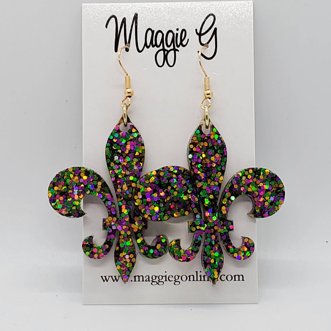 Fleur De Lis Resin & Glitter Earrings