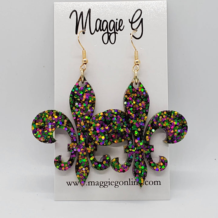 Fleur De Lis Resin & Glitter Earrings
