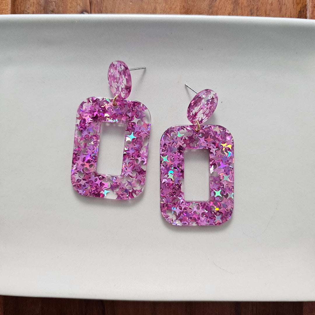 Margot Earrings - Pink Glitter // Spring, Summer, Sparkle