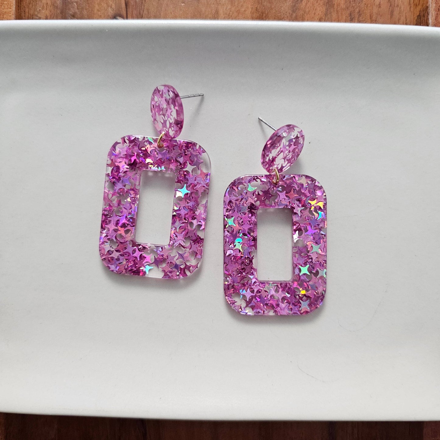 Margot Earrings - Pink Glitter // Spring, Summer, Sparkle