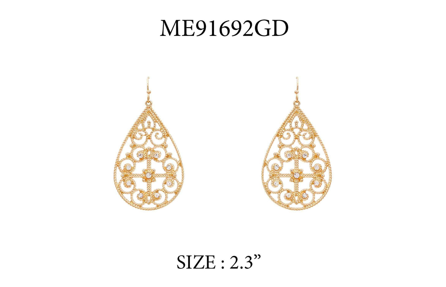 Gold Open Filigree Teardrop 2.3" Earring