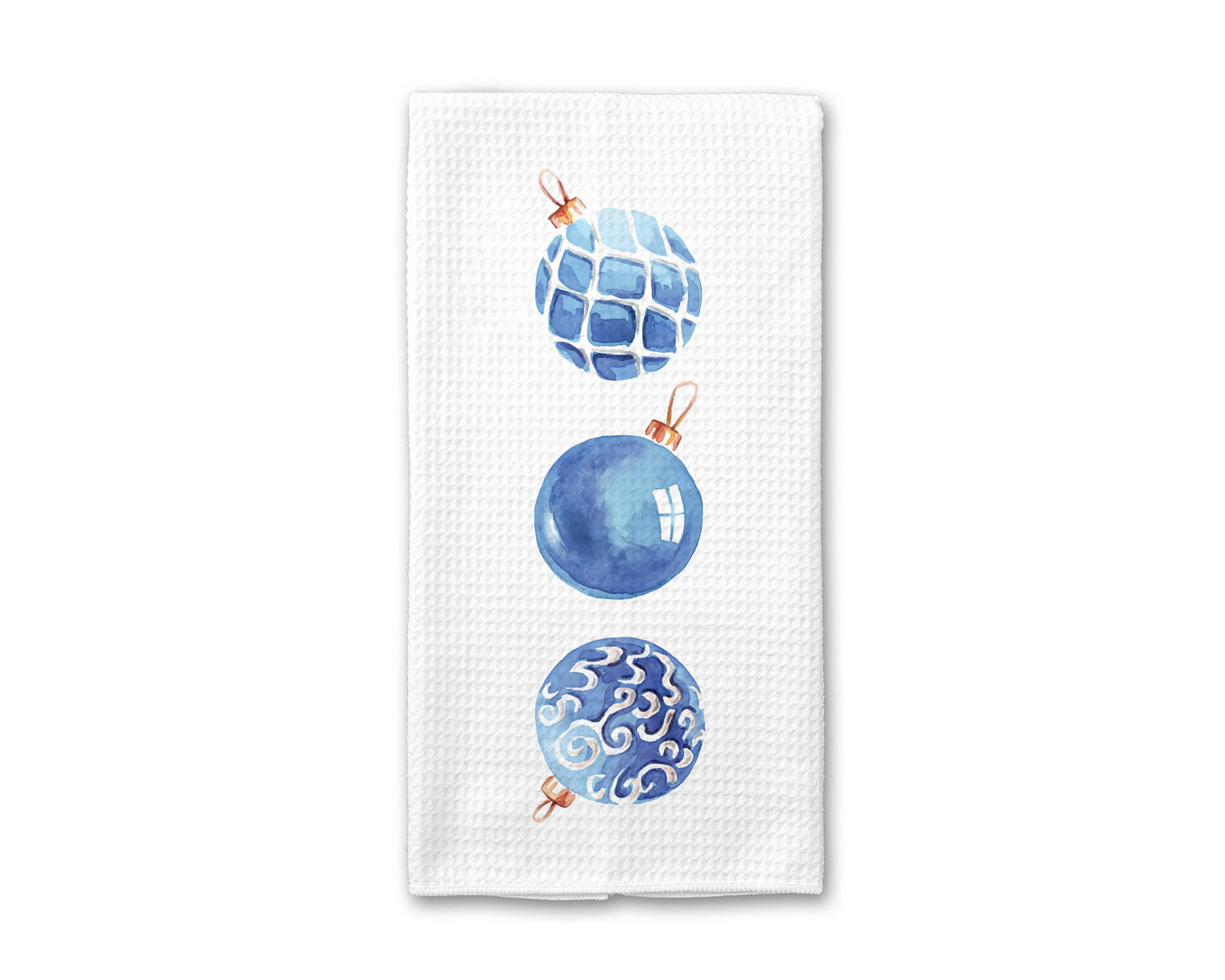 Christmas Blue Ornament Kitchen Towel Beach Coastal Nautical
