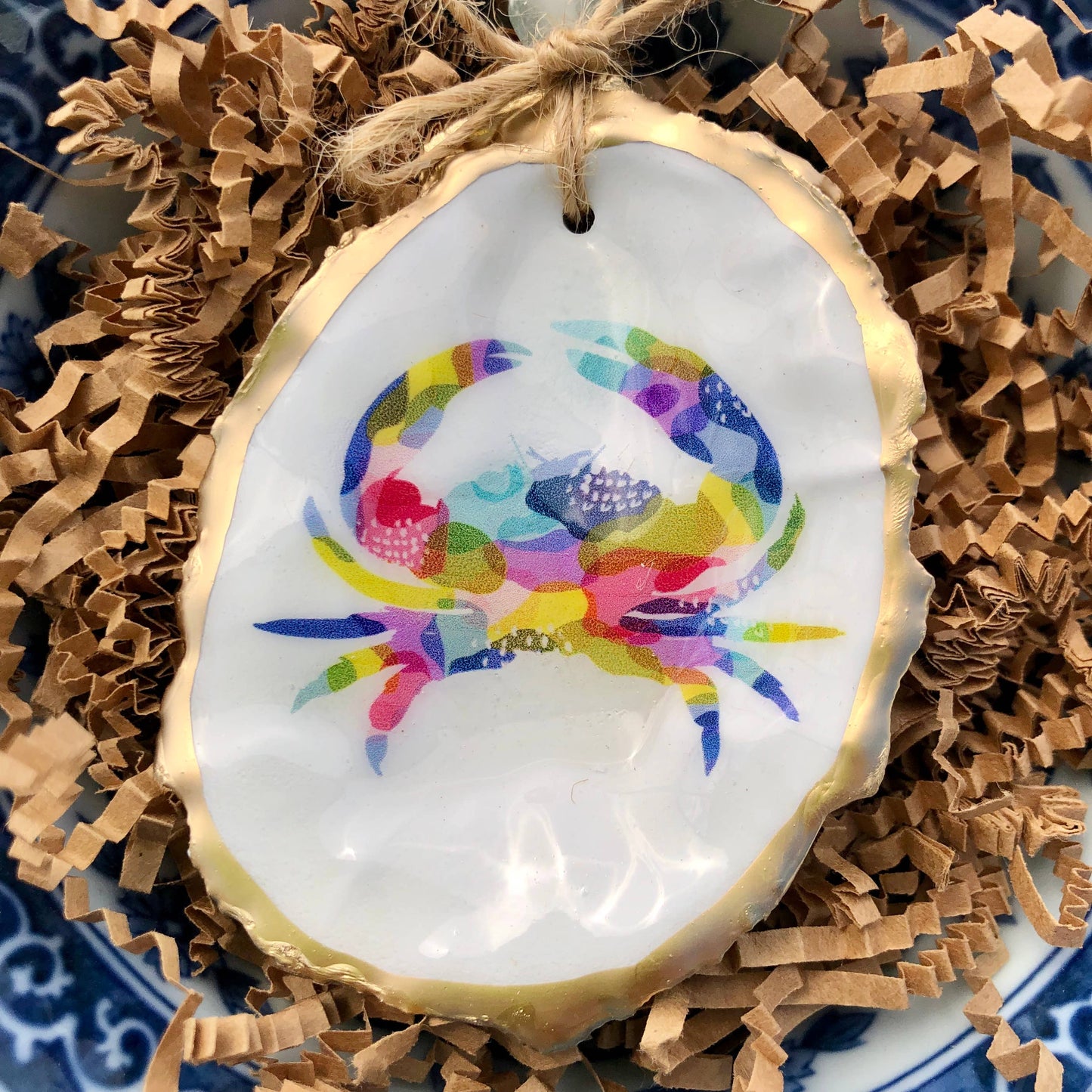 Decoupage Oyster Ornament | Watercolor Crab