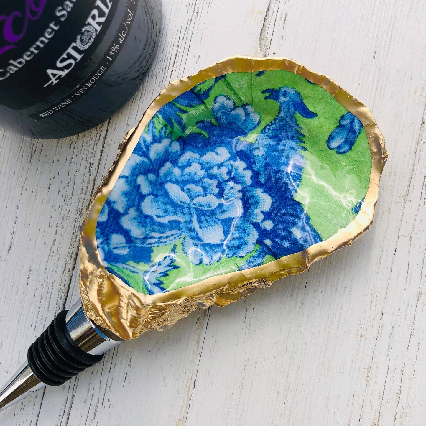 Oyster Shell Wine Stopper--Vibrant Chinoiserie