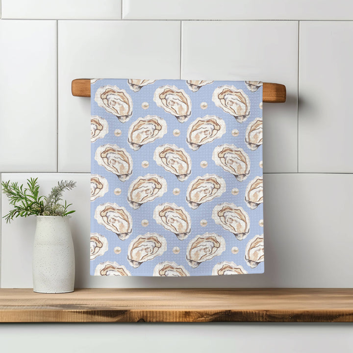 Oyster Shell Nautical Coastal Beach Ocean Kitchen Towel