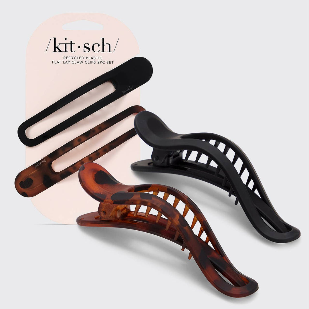Flat Lay Claw Clip 2pc Curved - Black &amp; Tort