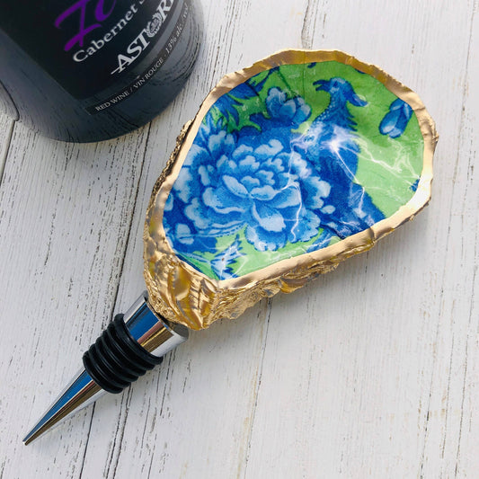 Oyster Shell Wine Stopper--Vibrant Chinoiserie