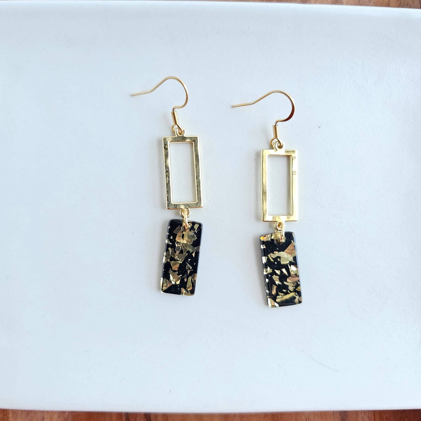 Raya Earrings - Black Gold Flake