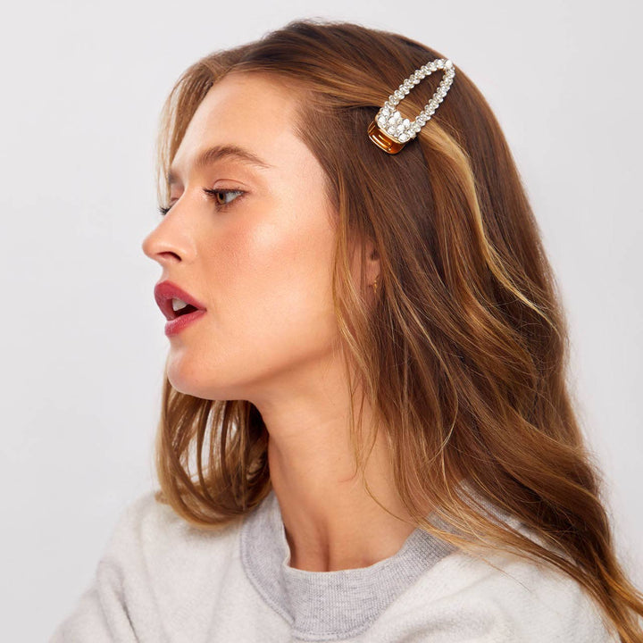 Metal Rhinestone Large Open Shape Hair Clip Gold