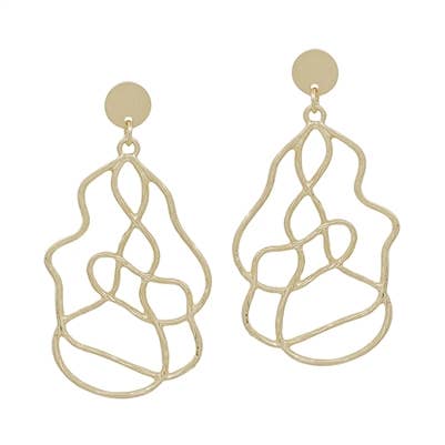 Gold Circle Stud with Organic Shape Drop 2" Earring