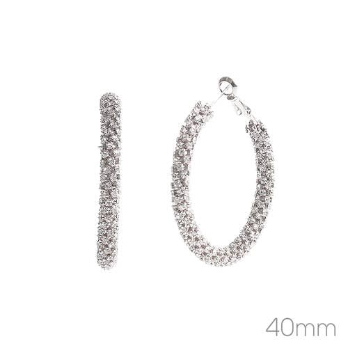 Silver Rhinestone Wrapped 1.5" Hoop Earring