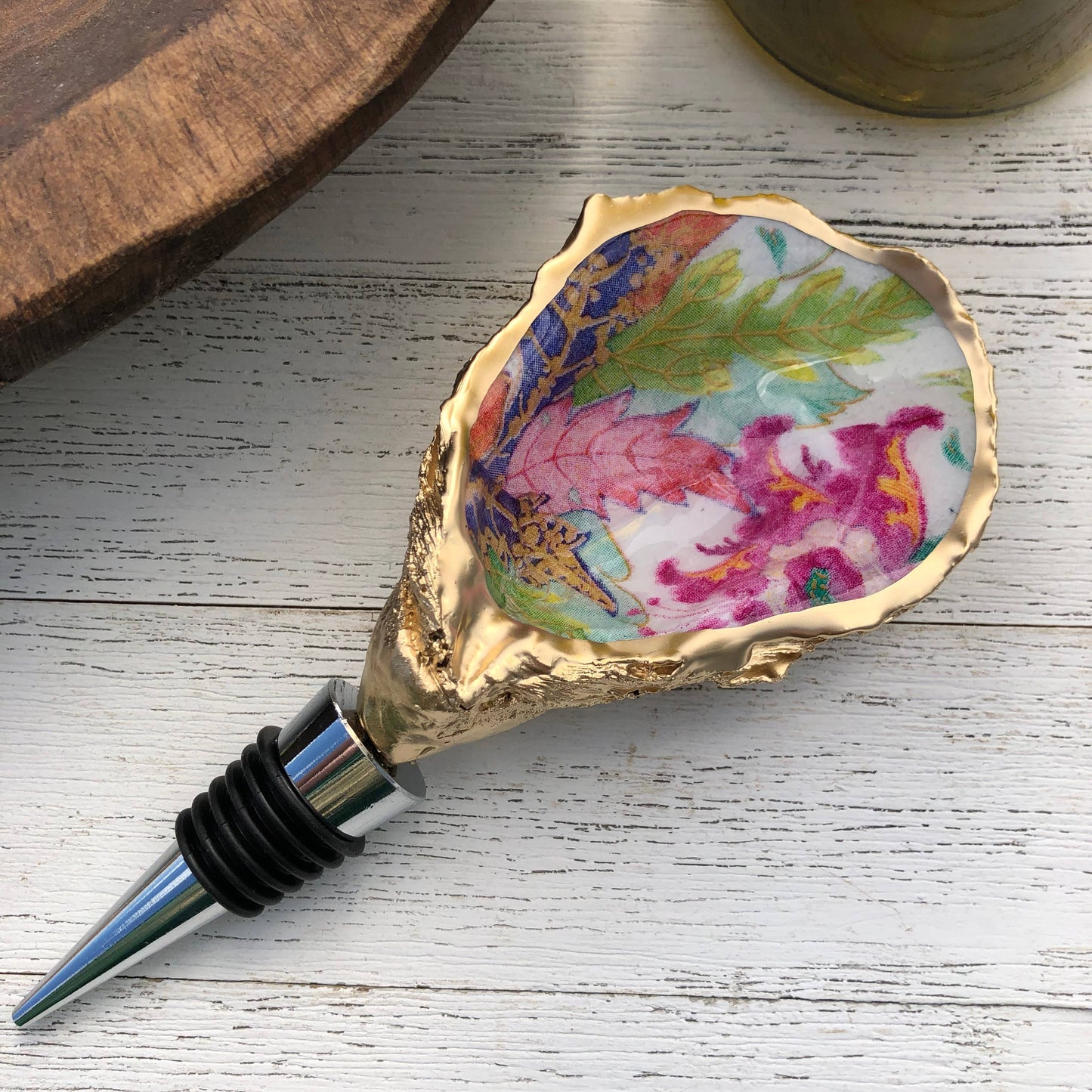 Oyster Wine Stopper--White Tobacco Leaf