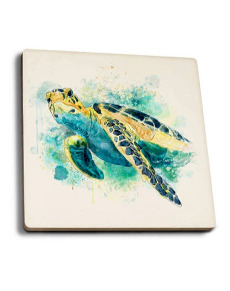 Watercolor Sea Turtle Coaster
